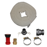 1.5" x 30m Canvas Layflat Fire Pump Firefighting Hose Kit with Nozzle Transfer